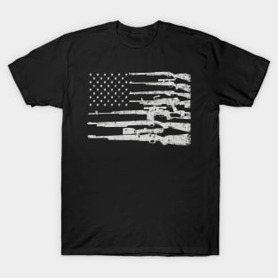 Big American Flag With Machine Guns 2A Flag T-Shirt